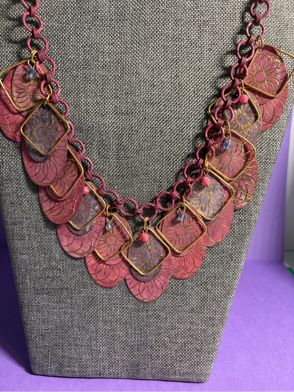 Handcrafted Pink Floral Medallion Statement Necklace